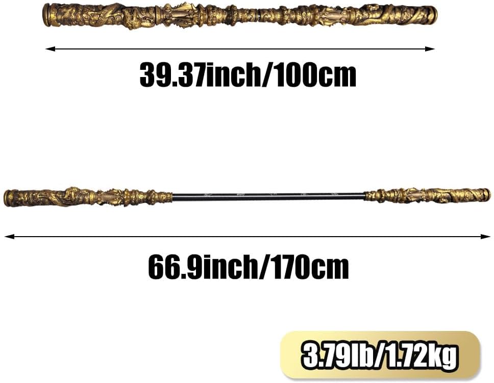 67-Inch Handcrafted Retractable Metal Staff -Inspired Gold-Banded Staff