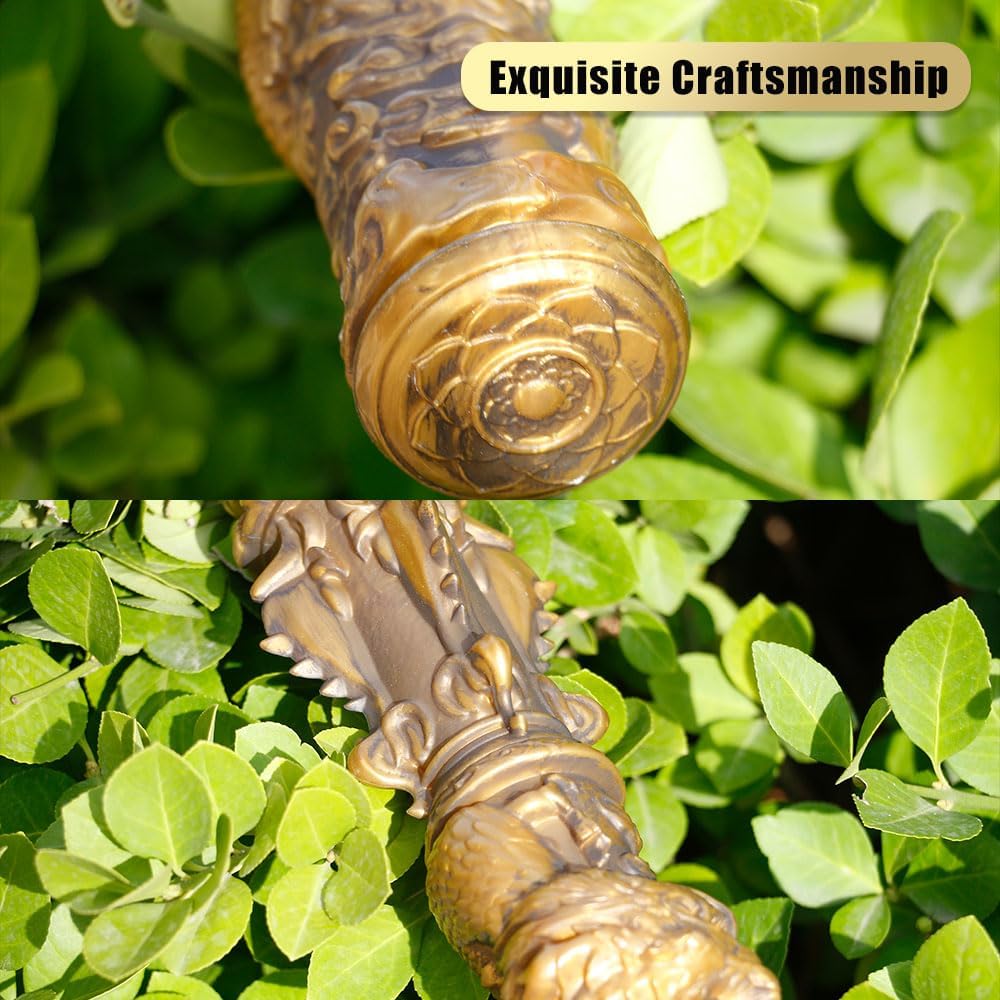 67-Inch Handcrafted Retractable Metal Staff -Inspired Gold-Banded Staff
