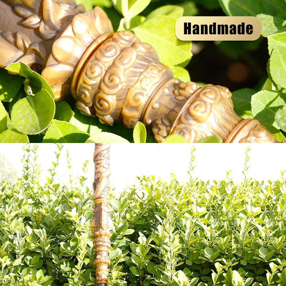 67-Inch Handcrafted Retractable Metal Staff -Inspired Gold-Banded Staff