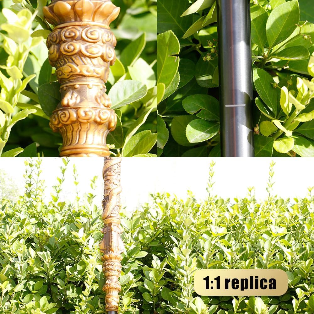 67-Inch Handcrafted Retractable Metal Staff -Inspired Gold-Banded Staff